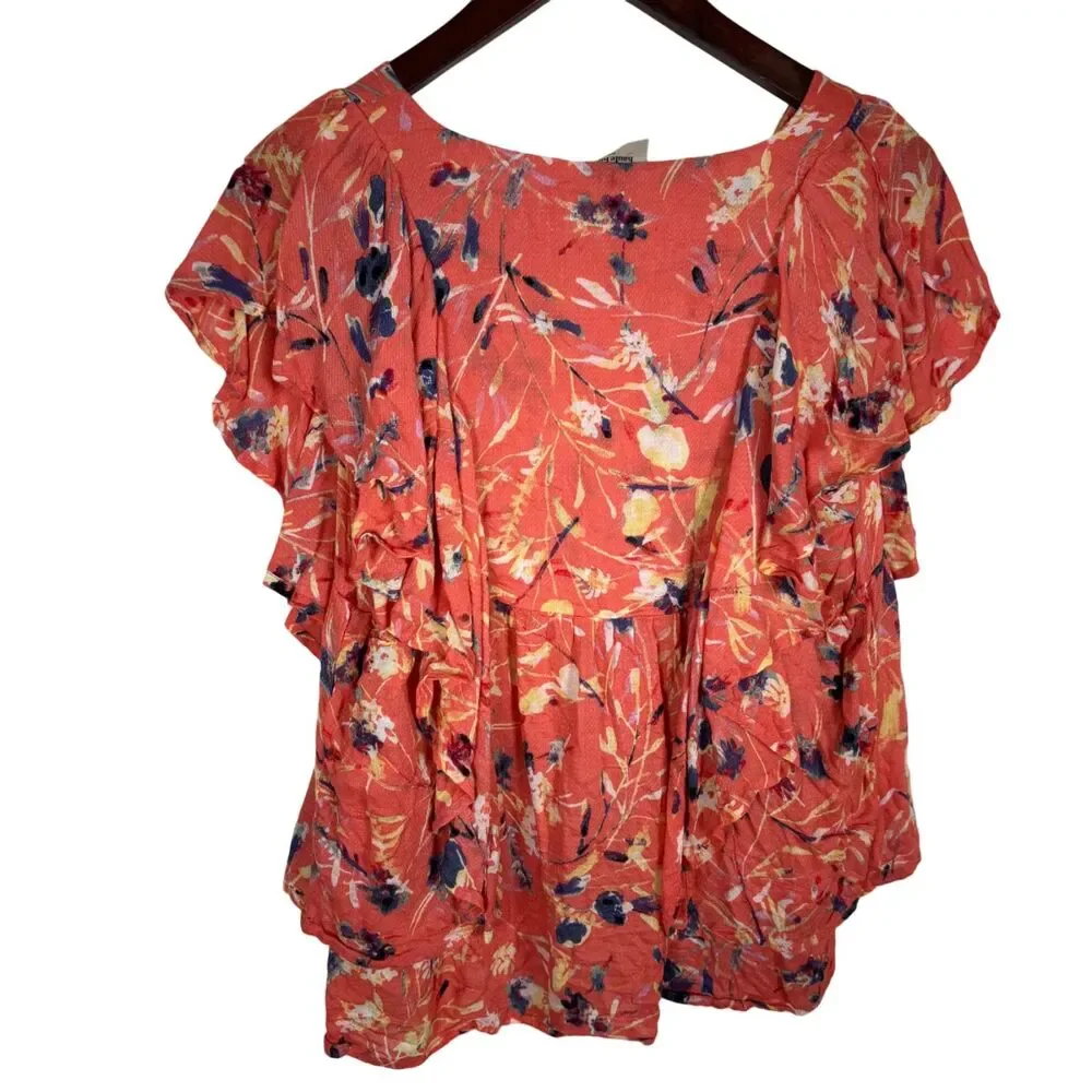 Haute Hippie Tribe Karen Flutter Sleeve Orange Button Front Top Women's Medium - Picture 3 of 6